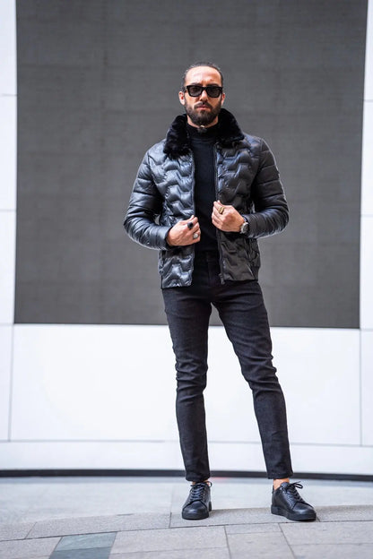 Paris Black Slim Fit Fur Coat - BRABION