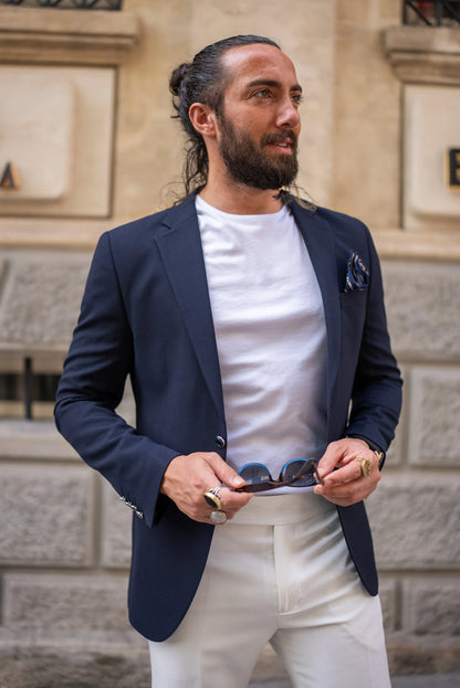 Brabion Massimo Navy Blue Slim Fit Notch Lapel Blazer - BRABION