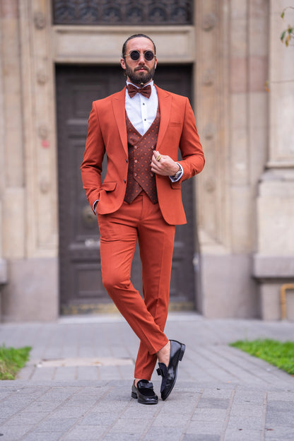 Brabion Massimo Rust Brown Slim Fit Peak Lapel Tuxedo - BRABION