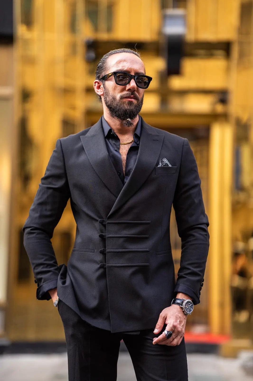 Ardean Black Slim Fit Peak Lapel Double Breasted Suit - Elevate Your Style brabion