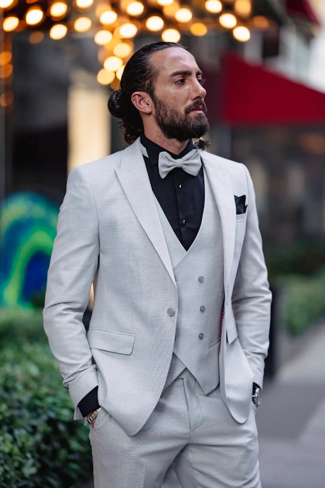 Ardean Gray Slim Fit Peak Lapel Tuxedo: A Statement of Sophistication - BRABION