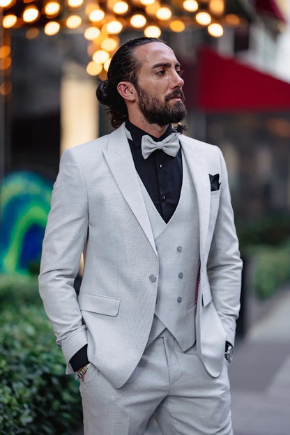 Ardean Gray Slim Fit Peak Lapel Tuxedo: A Statement of Sophistication - BRABION