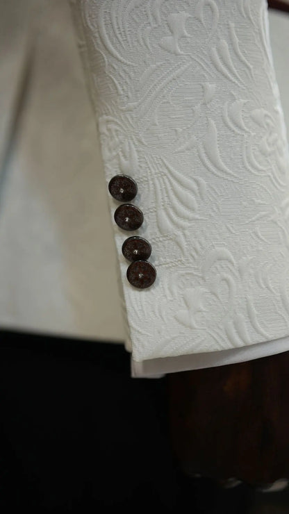 Fiore White Brown Slim Fit Velvet Shawl Lapel Tuxedo - BRABION
