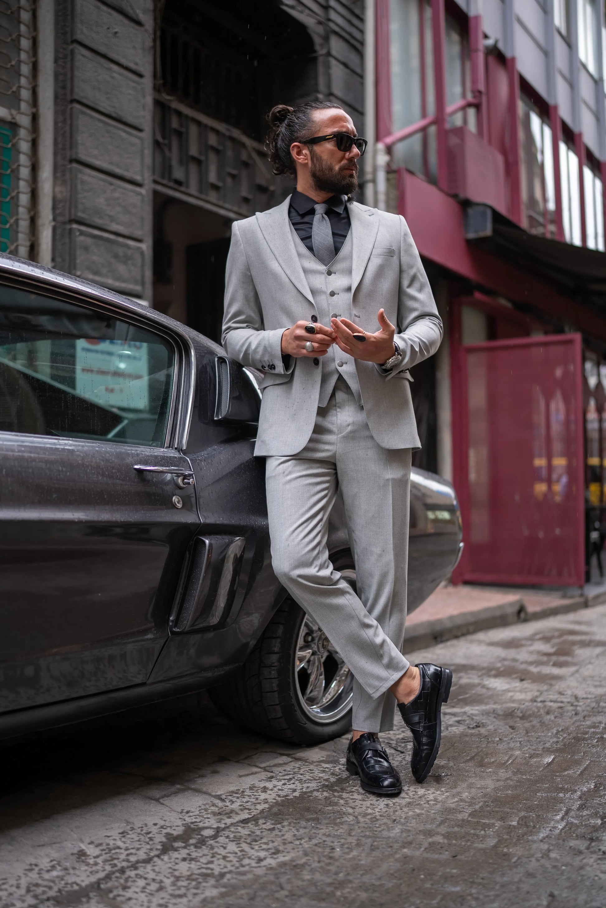 Brabion Perry Light Gray Slim Fit Peak Lapel 3 Piece Suit brabion