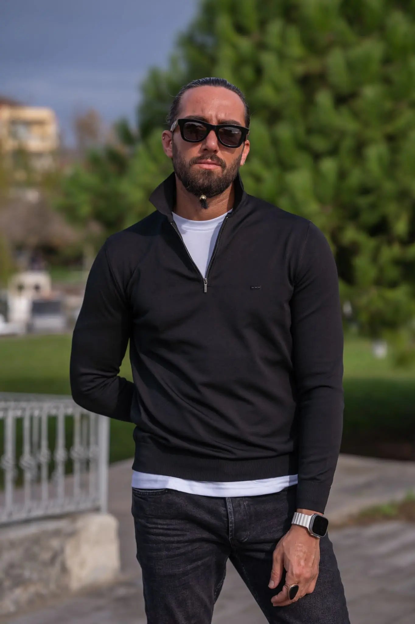 Paul Black Slim Fit Zipper Polo Sweater - Elevate Your Style - BRABION