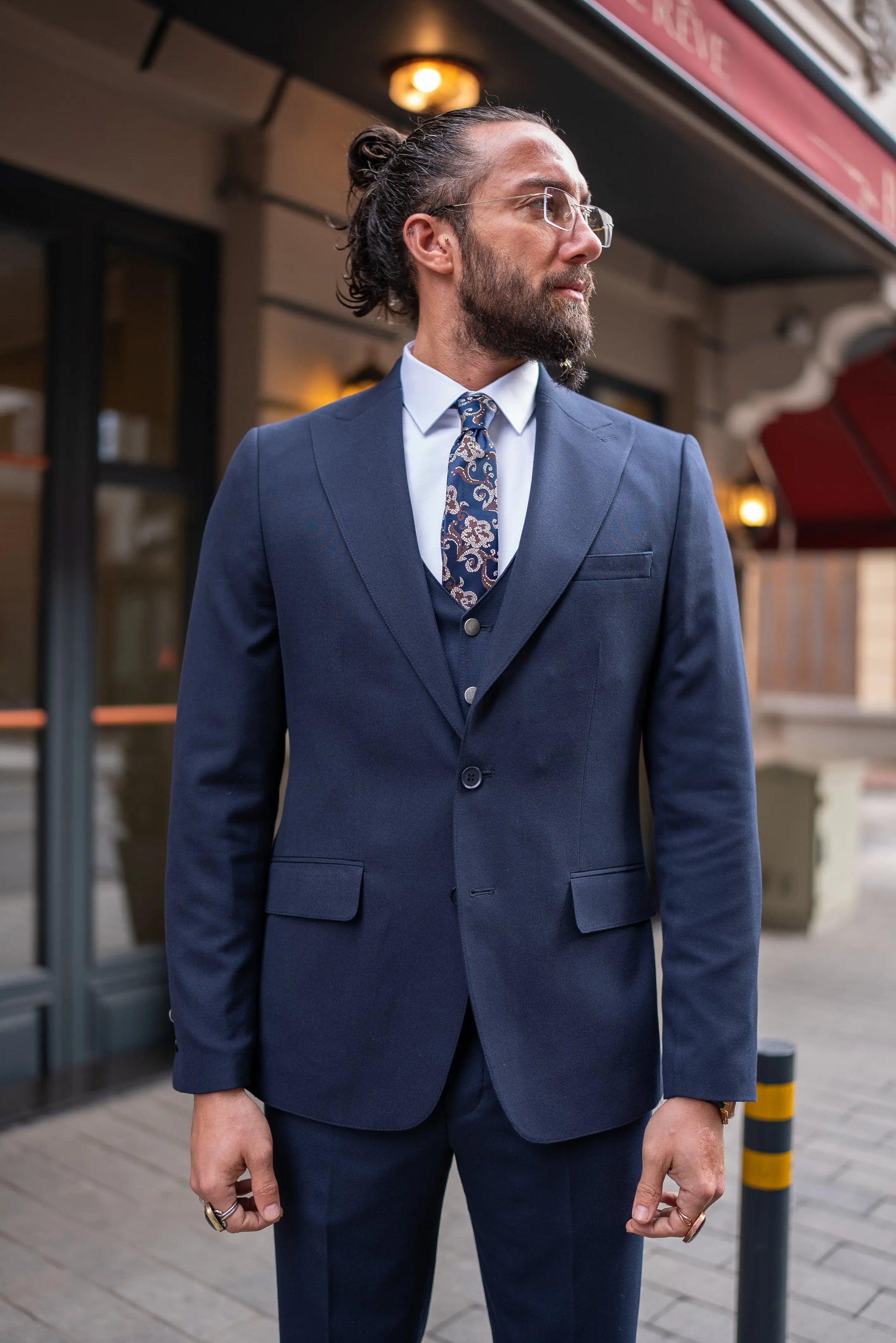 Brabion Perry Dark Blue Slim Fit Peak Lapel 3 Piece Suit brabion