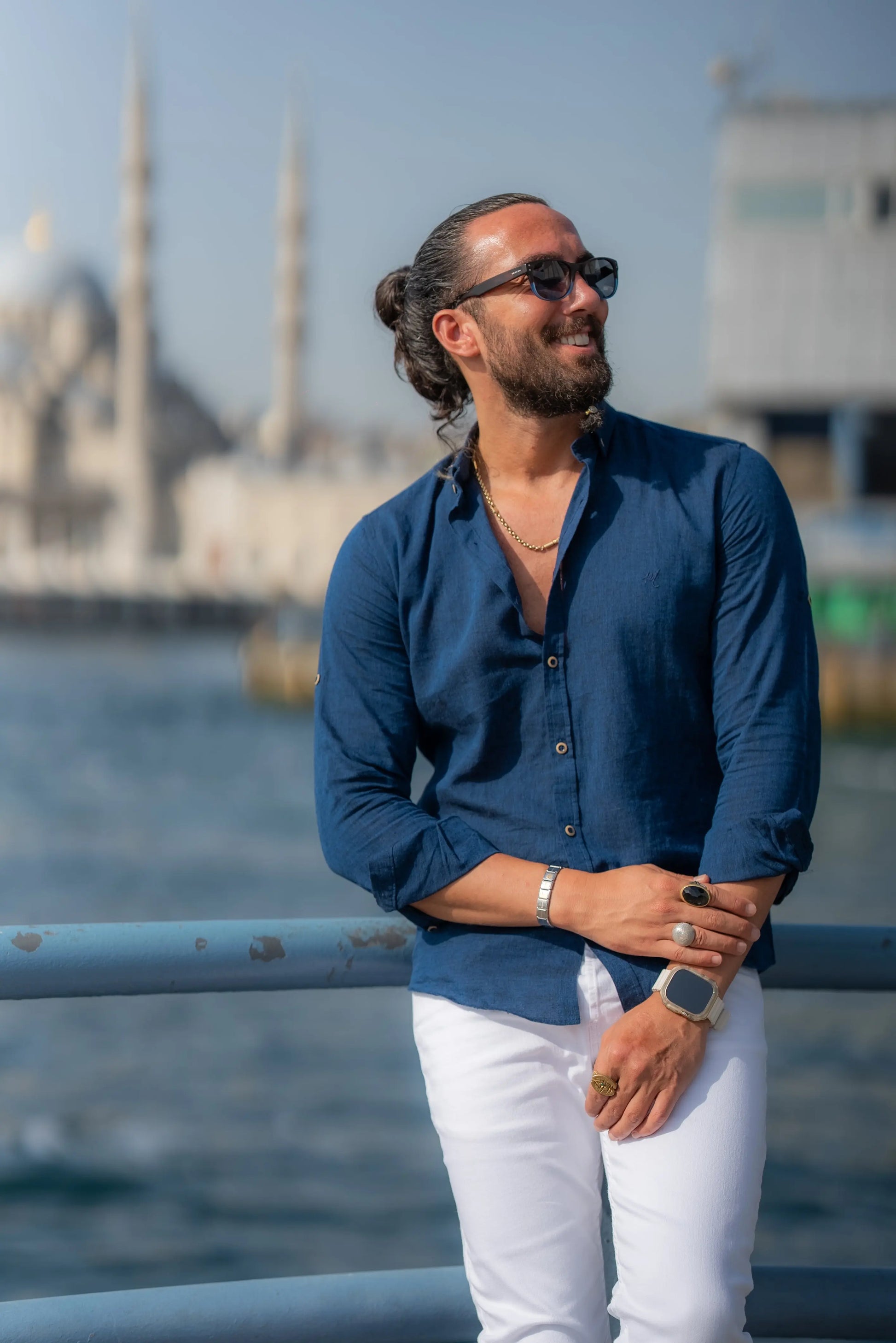 Brabion Alonso Navy Blue Slim Fit Crosshatch Casual Shirt - BRABION