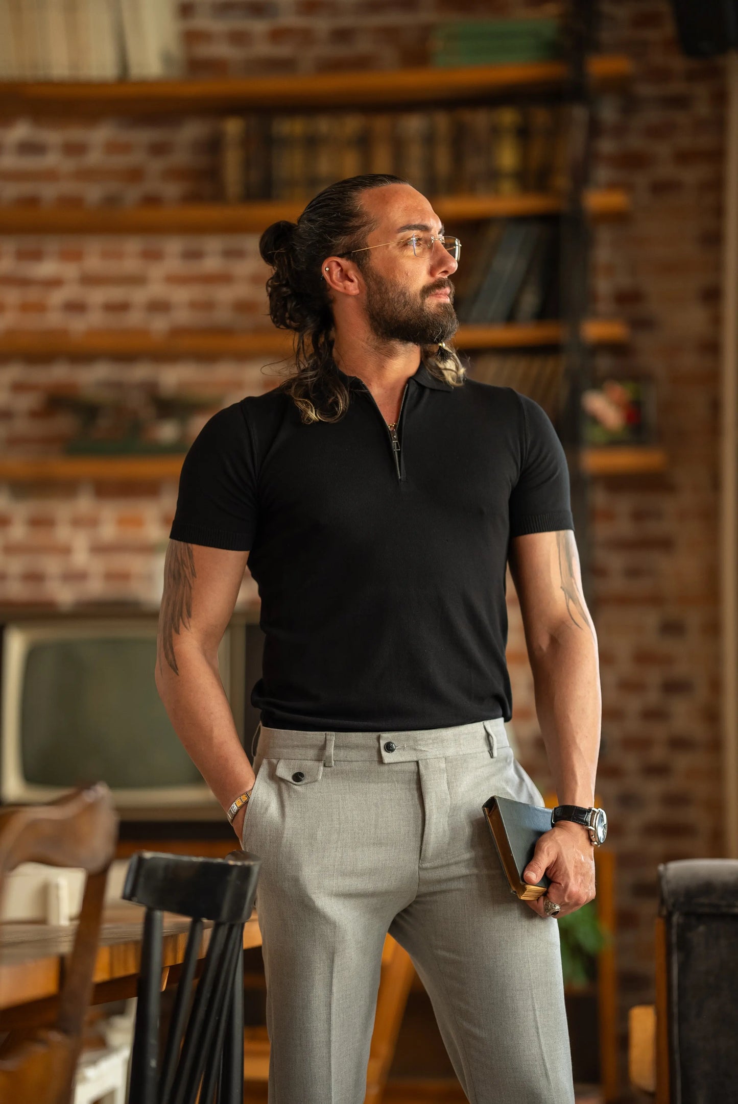 Brabion Tauris Black Slim Fit Zippers Polo Shirt - BRABION