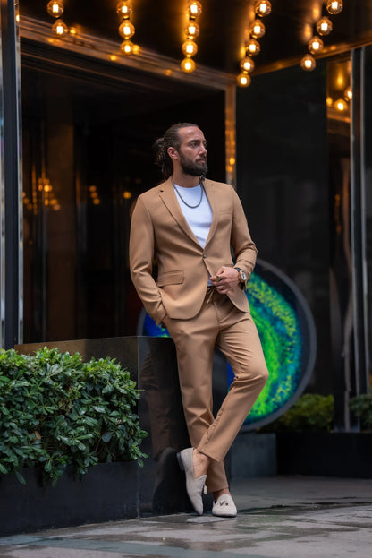 Brabion Alonso Camel Slim Fit Notch Lapel 2 Piece Suit brabion