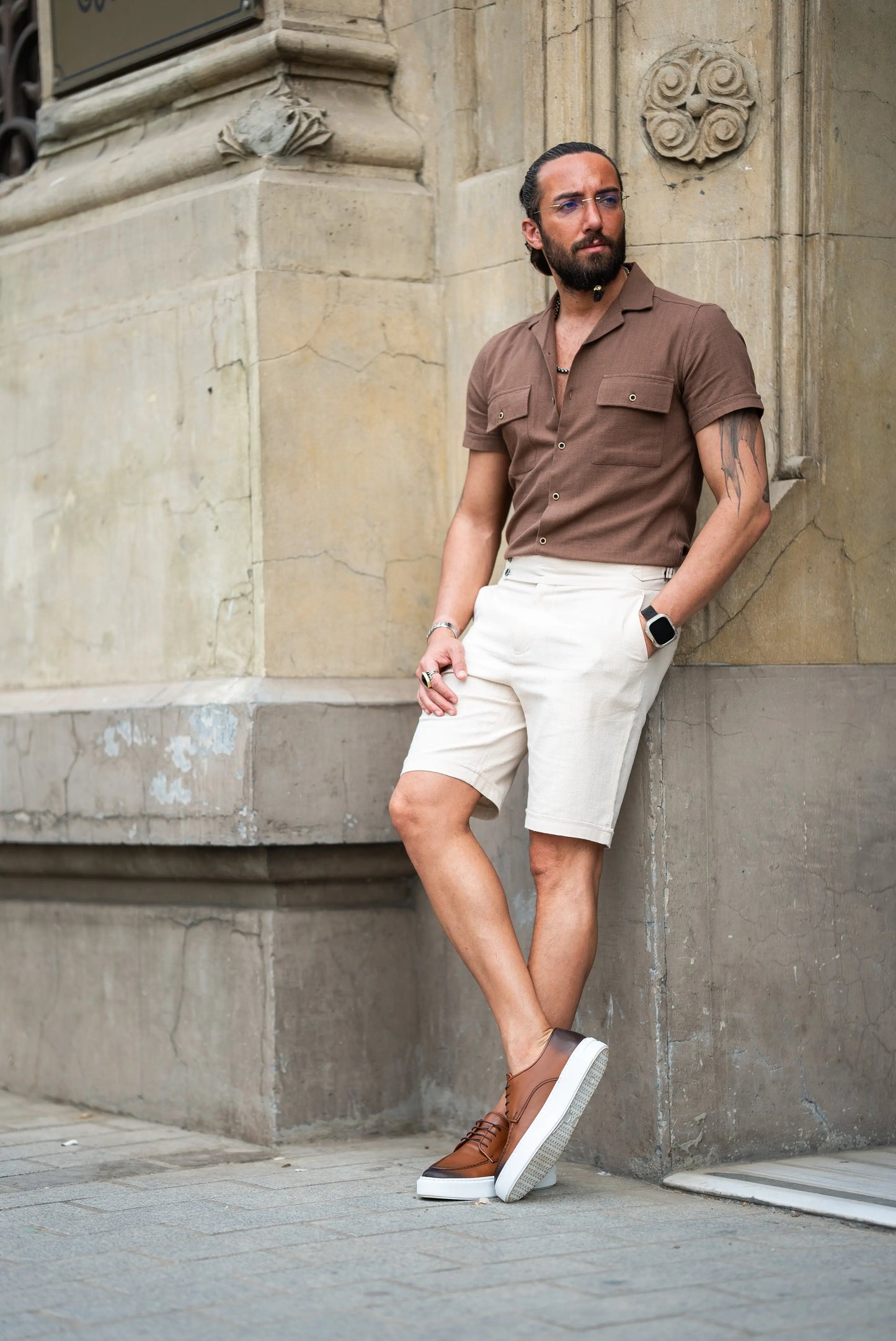 Brabion Maison Brown Slim Fit Textured Cotton Shirt - BRABION