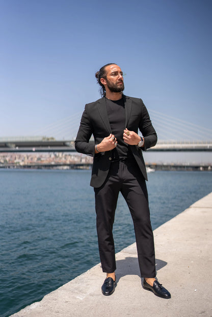 Brabion Massimo Black Slim Fit Notch Lapel Blazer - BRABION