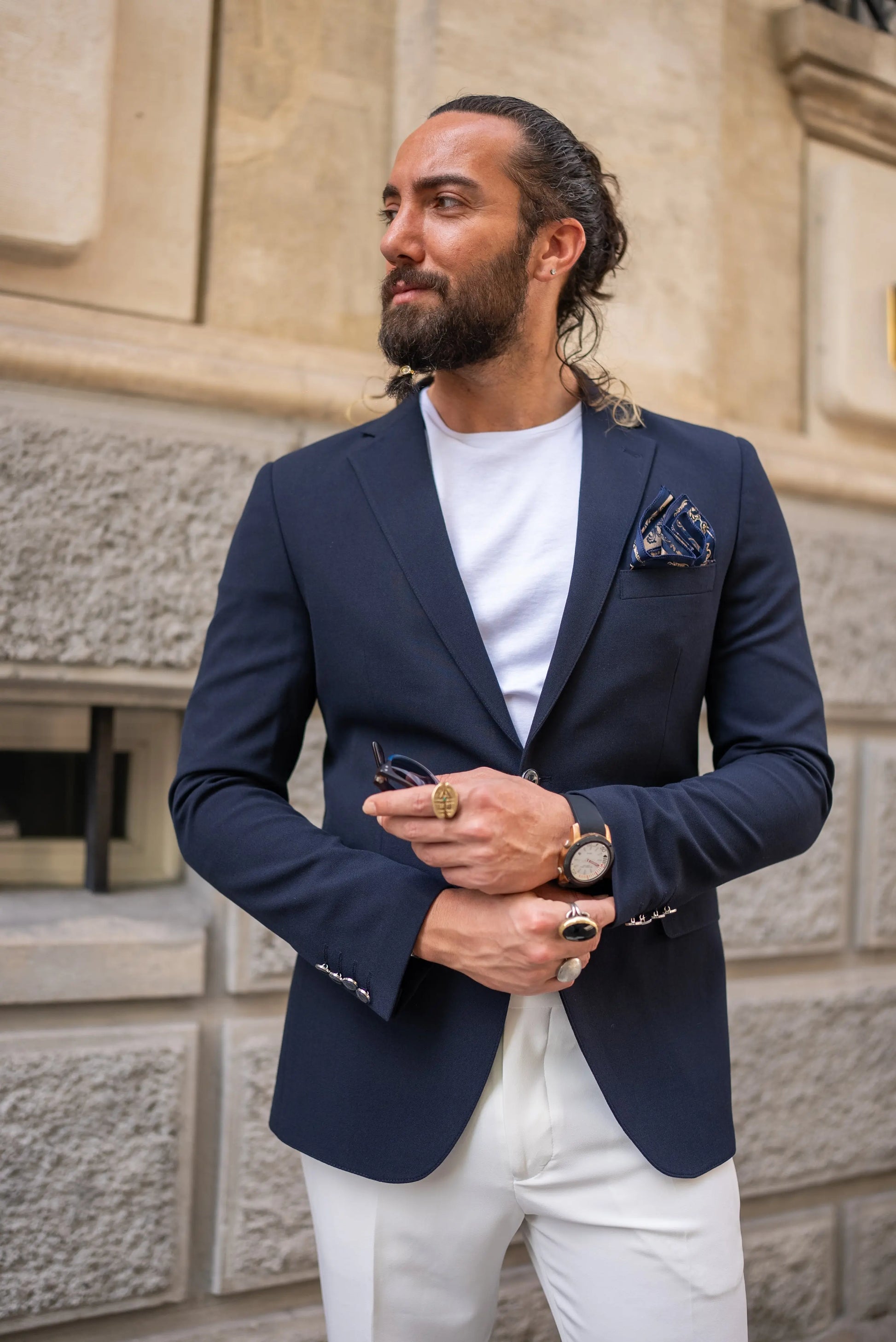 Brabion Massimo Navy Blue Slim Fit Notch Lapel Blazer - BRABION