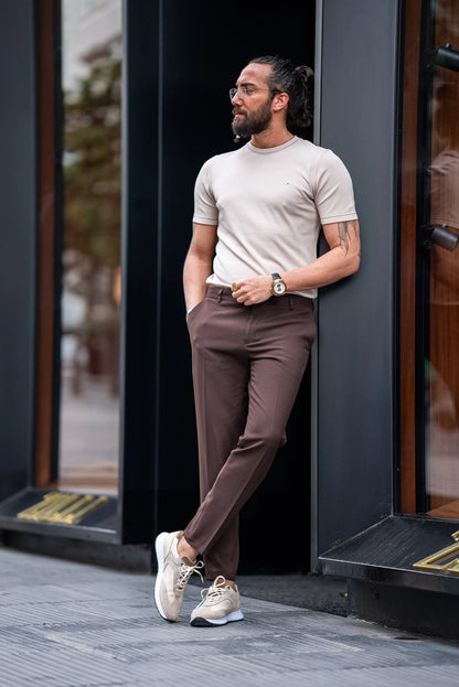 Brabion Maison Dark Brown Slim Fit Pants - Effortless Elegance and Comfort - BRABION