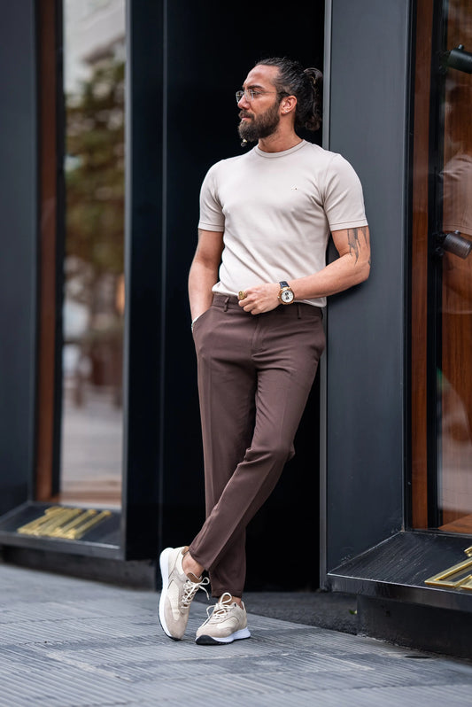 Brabion Maison Dark Brown Slim Fit Pants - Effortless Elegance and Comfort - BRABION