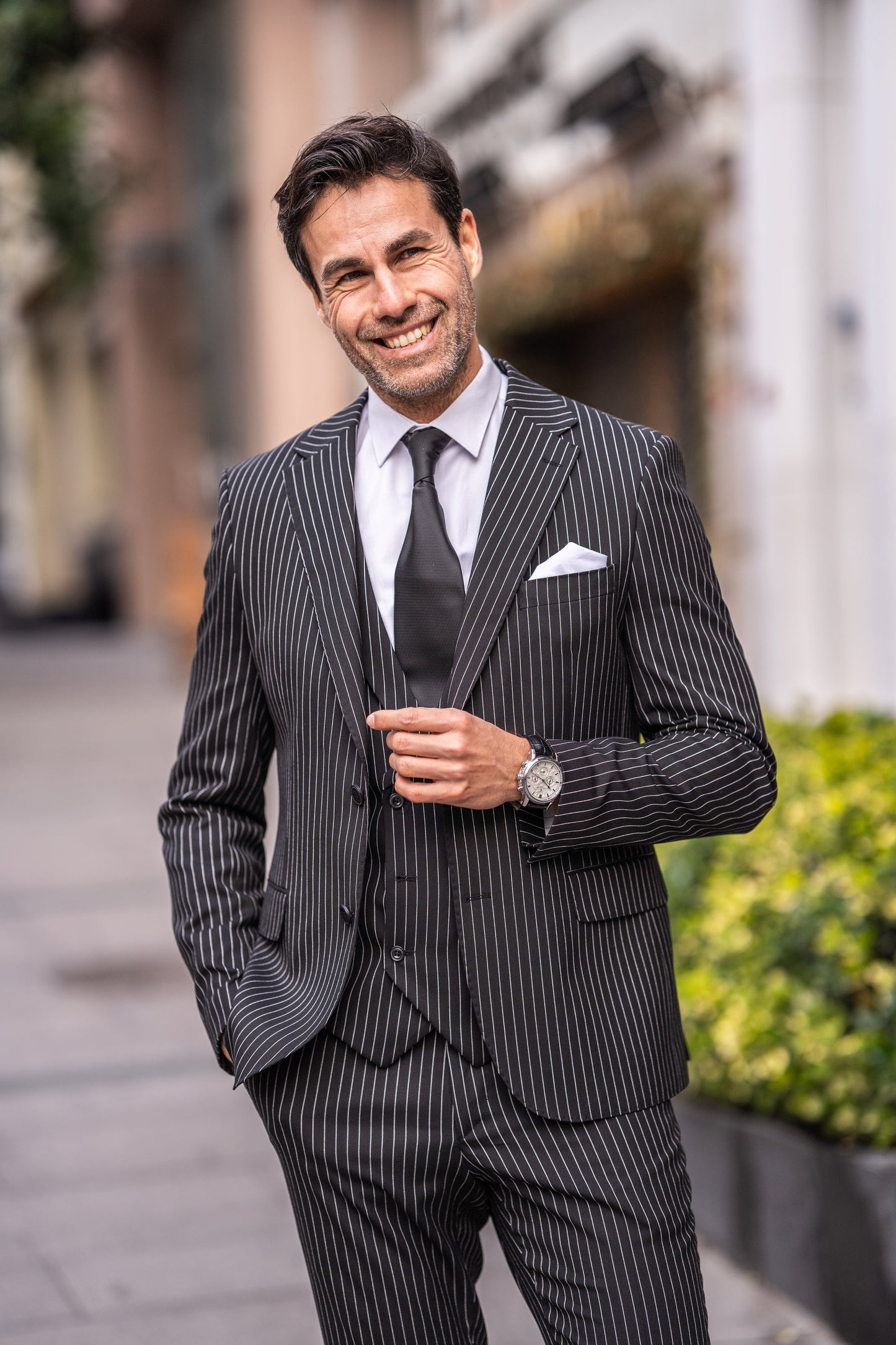 Black Striped Slim-Fit Suit 3-Piece VIOSSI