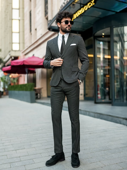 Black Striped Slim-Fit Suit 3-Piece VIOSSI