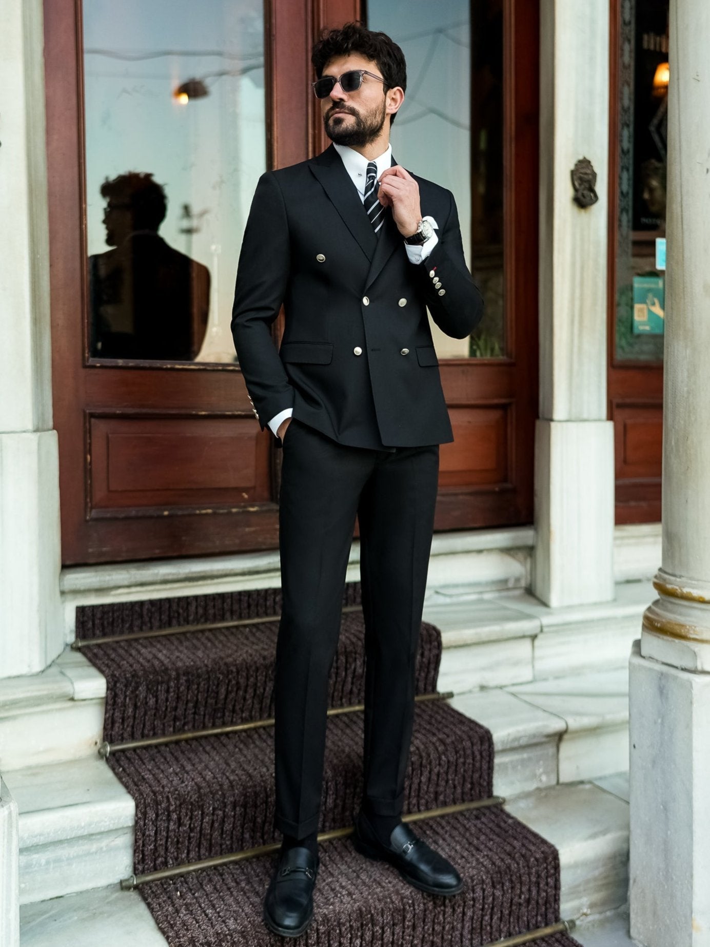 Black Double Breasted Suit 2-Piece VIOSSI