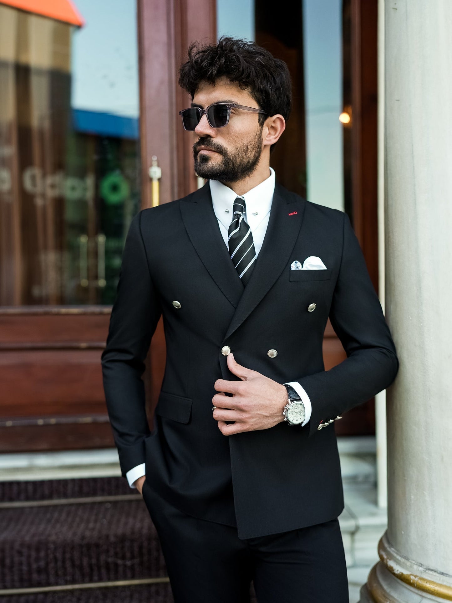 Black Double Breasted Suit 2-Piece VIOSSI