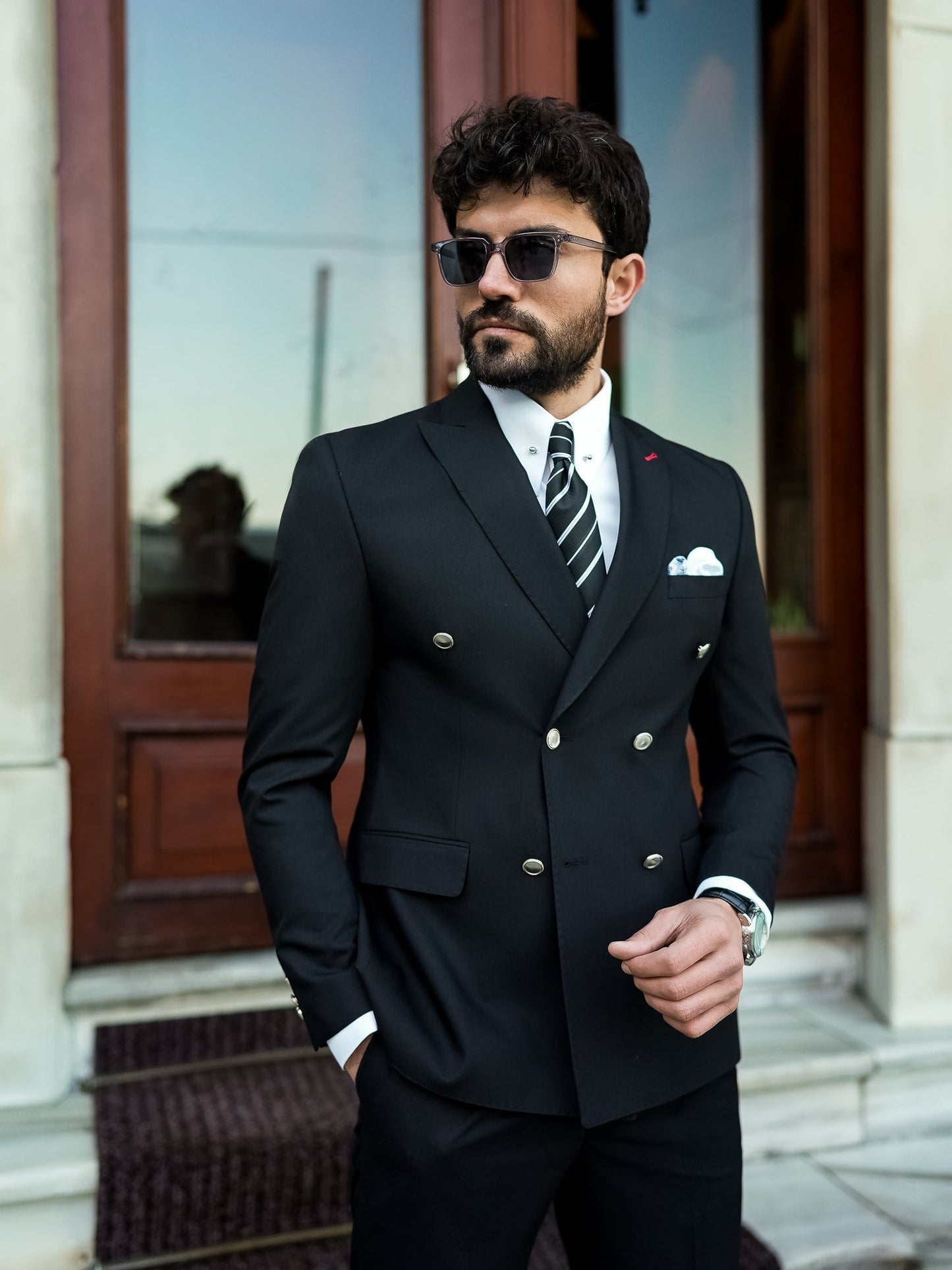 Black Double Breasted Suit 2-Piece VIOSSI