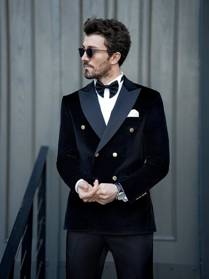 Black Velvet Double Breasted Tuxedo 2-Piece - BRABION