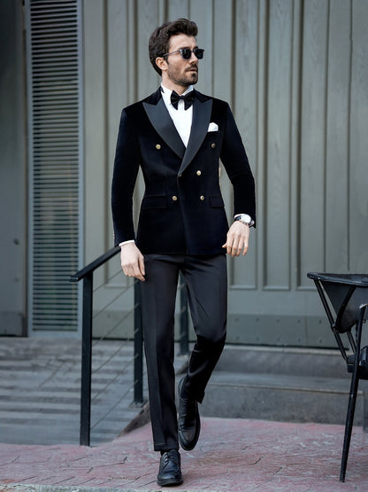 Black Velvet Double Breasted Tuxedo 2-Piece - BRABION