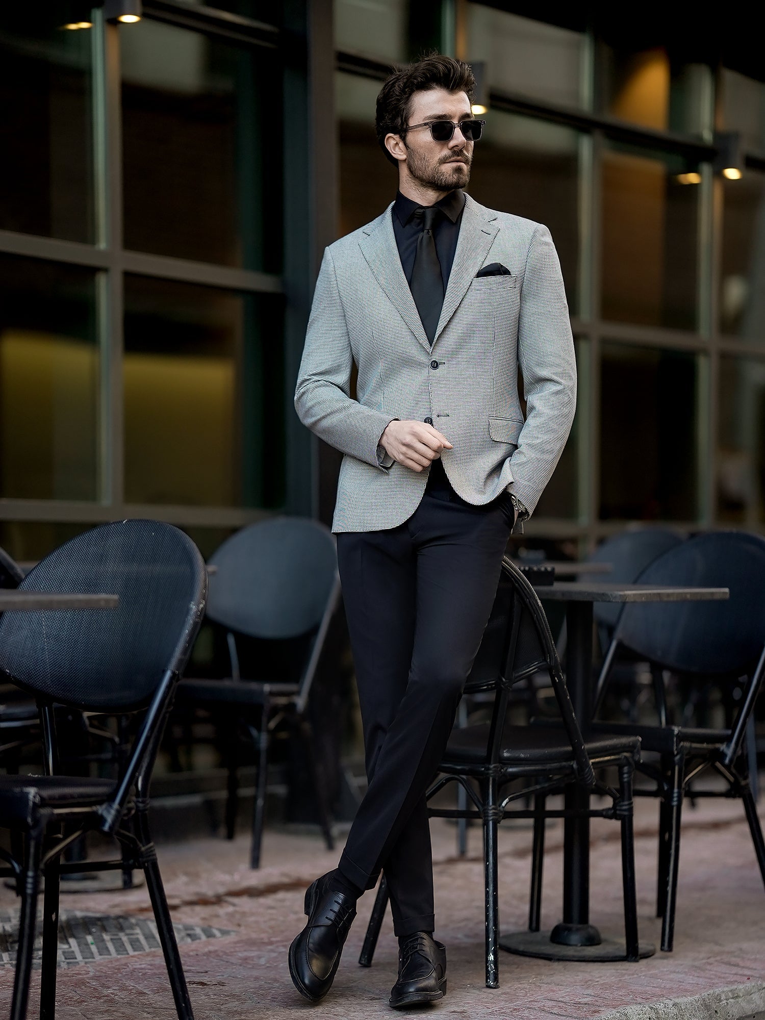White Houndstooth Single Breasted Blazer - BRABION