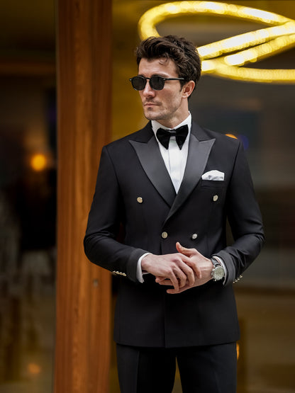 Black Double Breasted Tuxedo 2-Piece - BRABION