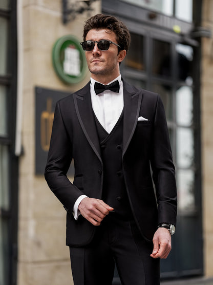 Black Slim-Fit Tuxedo 3-Piece - BRABION