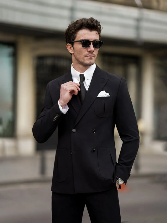 Black Double Breasted Suit 2-Piece - BRABION