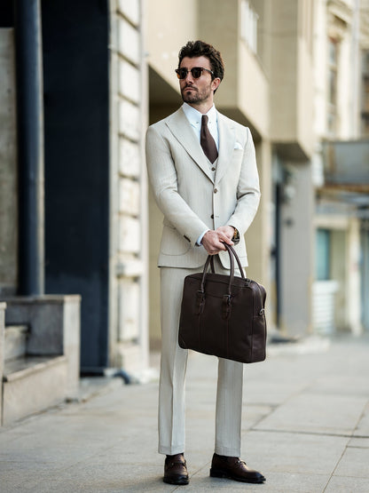 Beige Striped Slim-Fit Suit 3-Piece VIOSSI