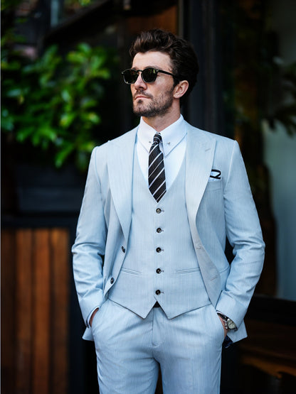 Grey Striped Slim-Fit Suit 3-Piece VIOSSI