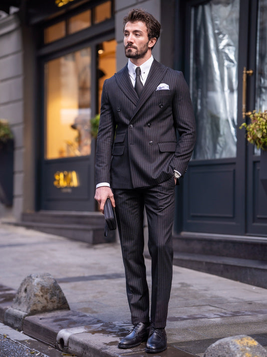 Black Striped Double Breasted Suit 2-Piece VIOSSI