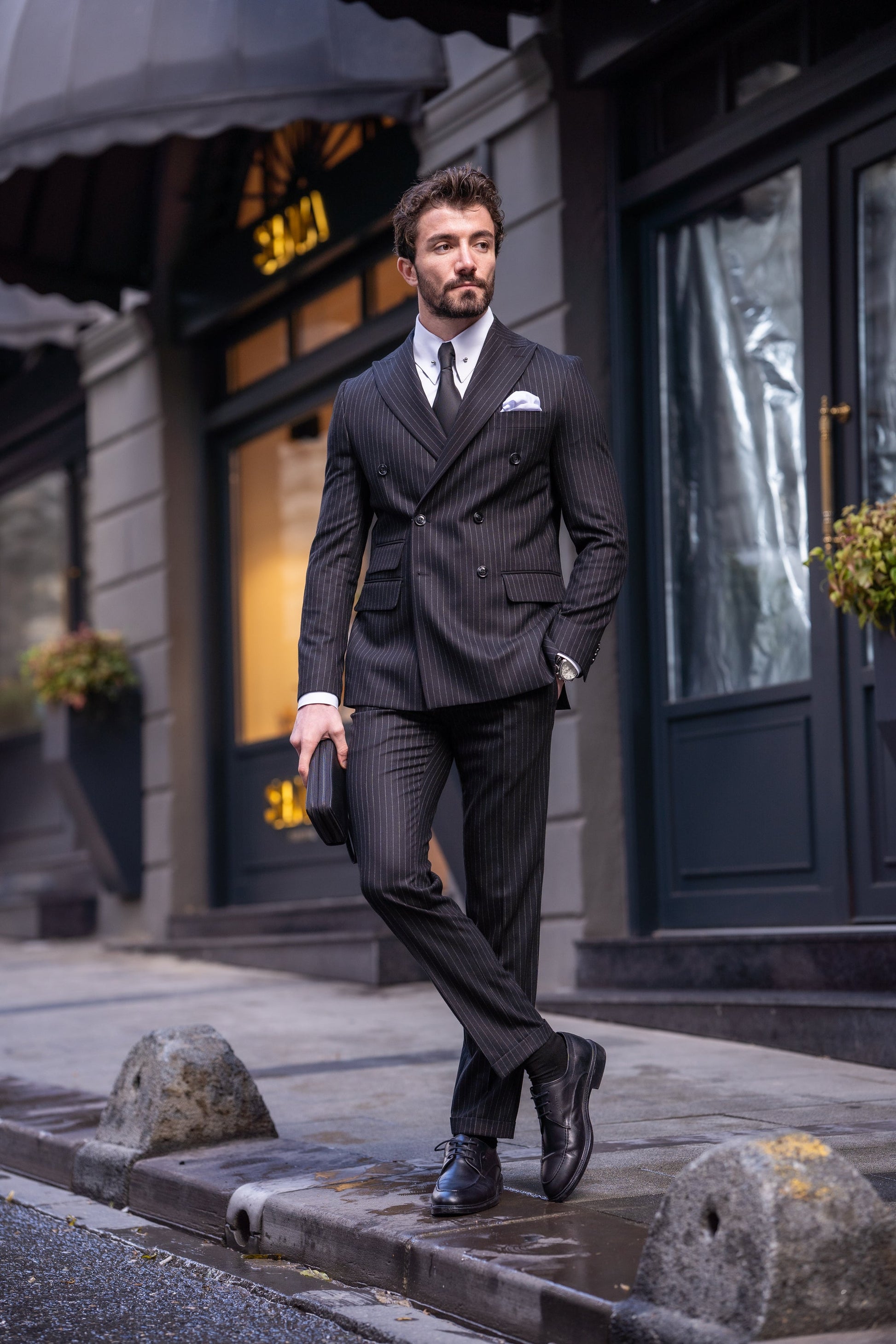 Black Striped Double Breasted Suit 2-Piece VIOSSI