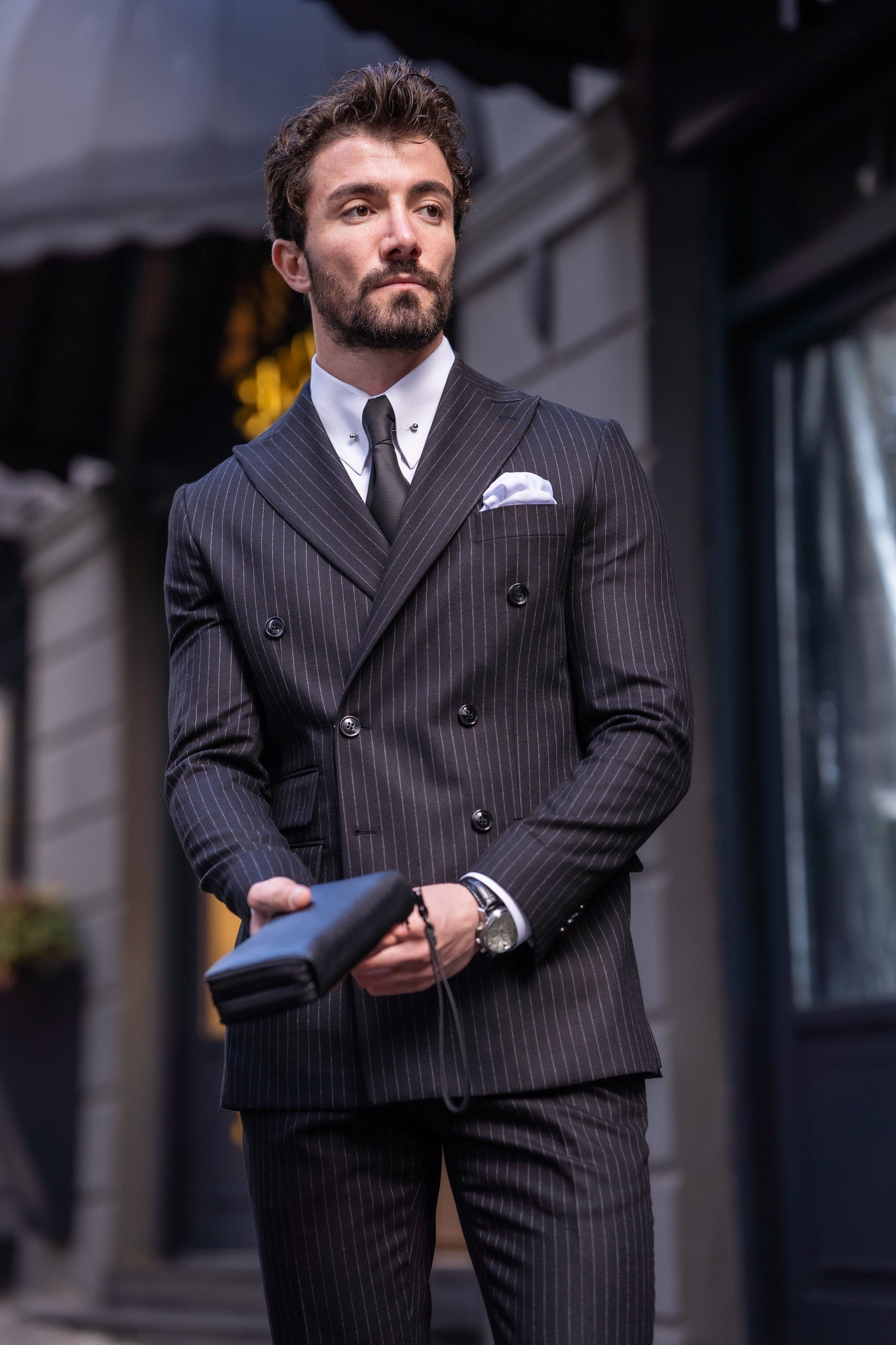Black Striped Double Breasted Suit 2-Piece VIOSSI