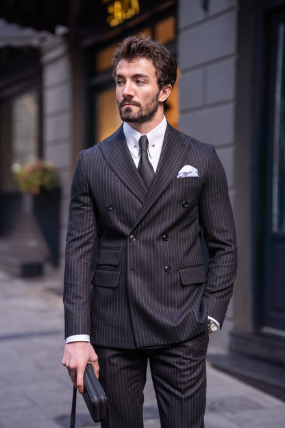 Black Striped Double Breasted Suit 2-Piece VIOSSI