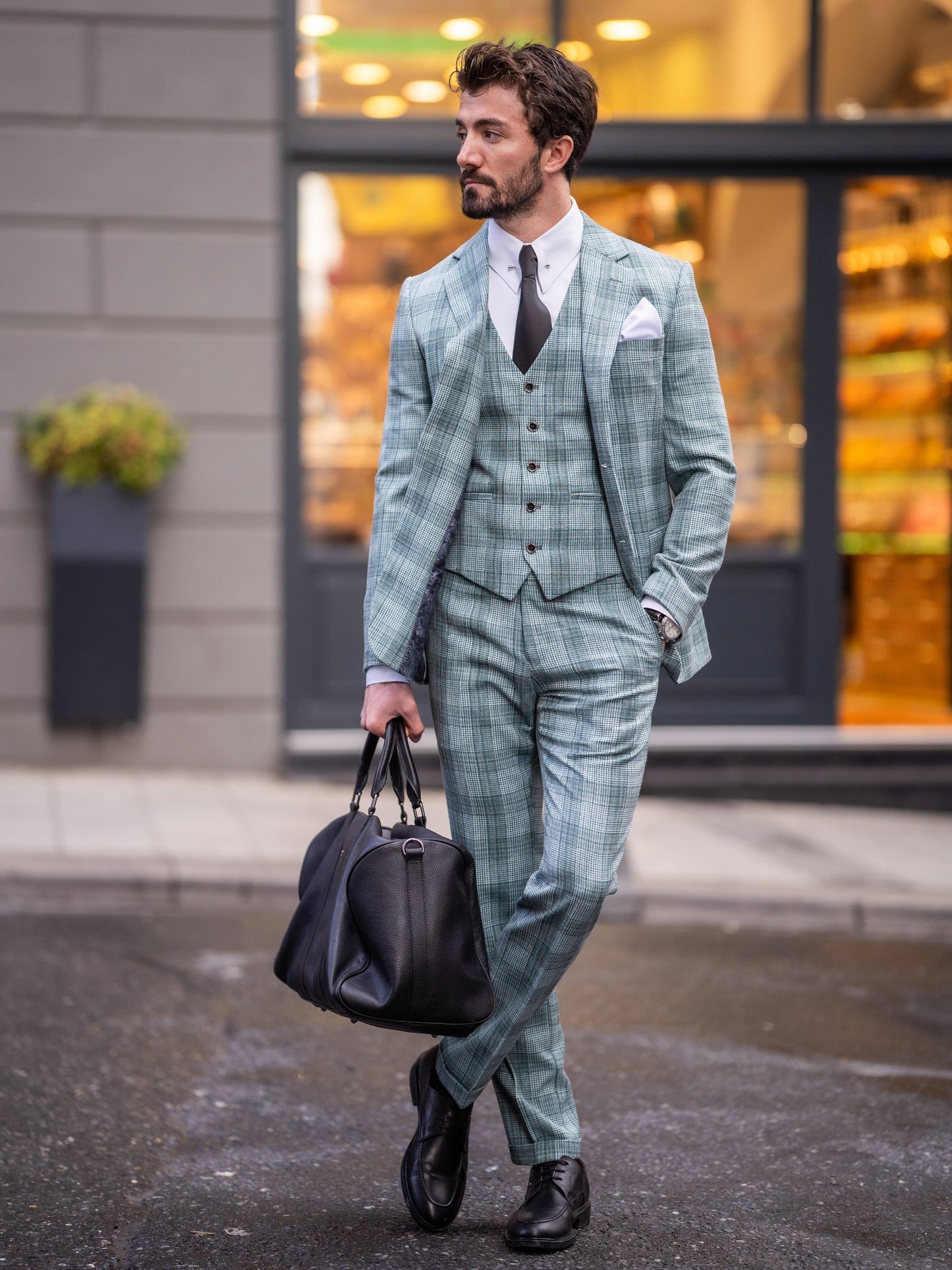 Green Plaid Slim-Fit Suit 3-Piece VIOSSI