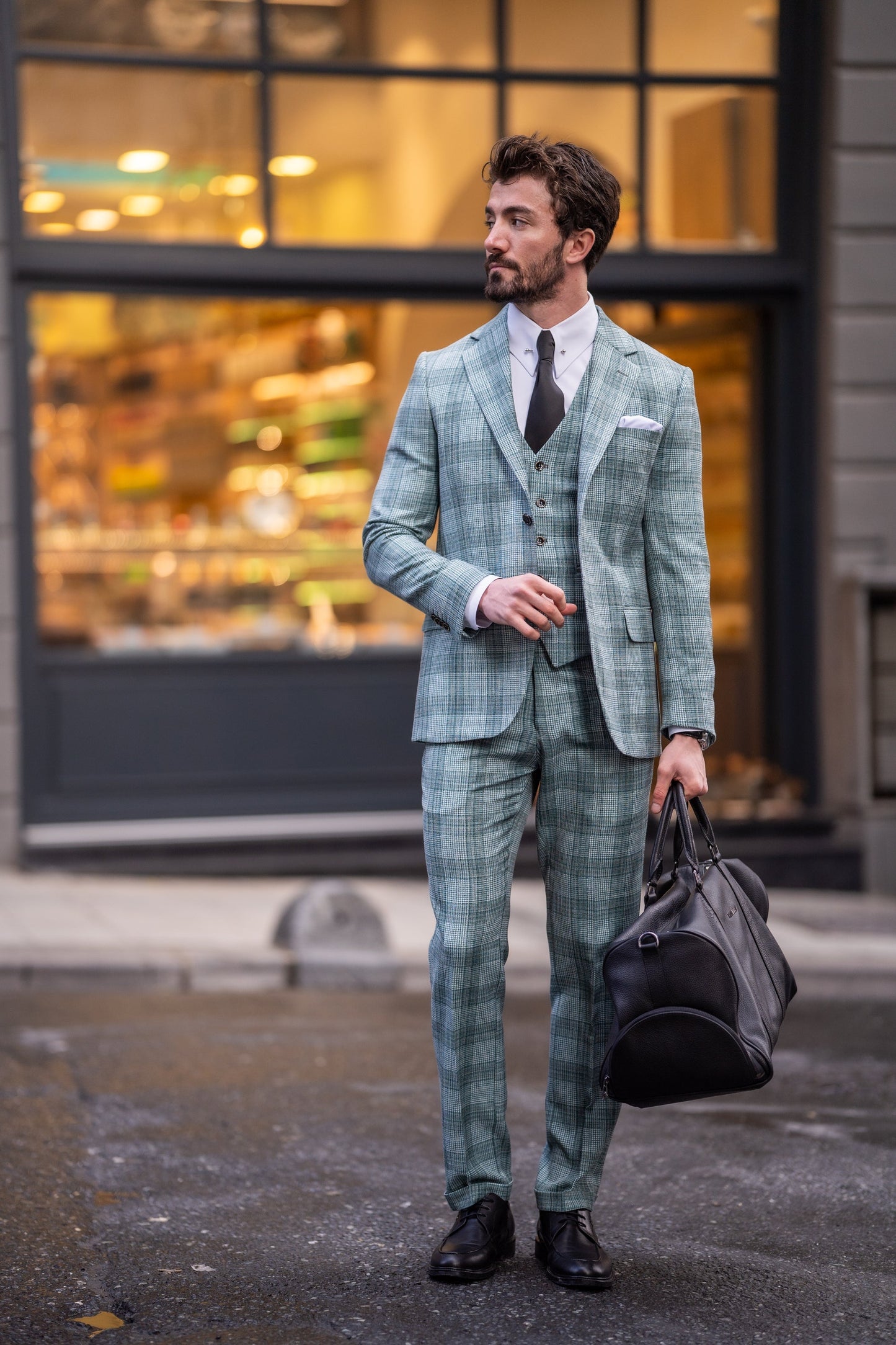 Green Plaid Slim-Fit Suit 3-Piece VIOSSI