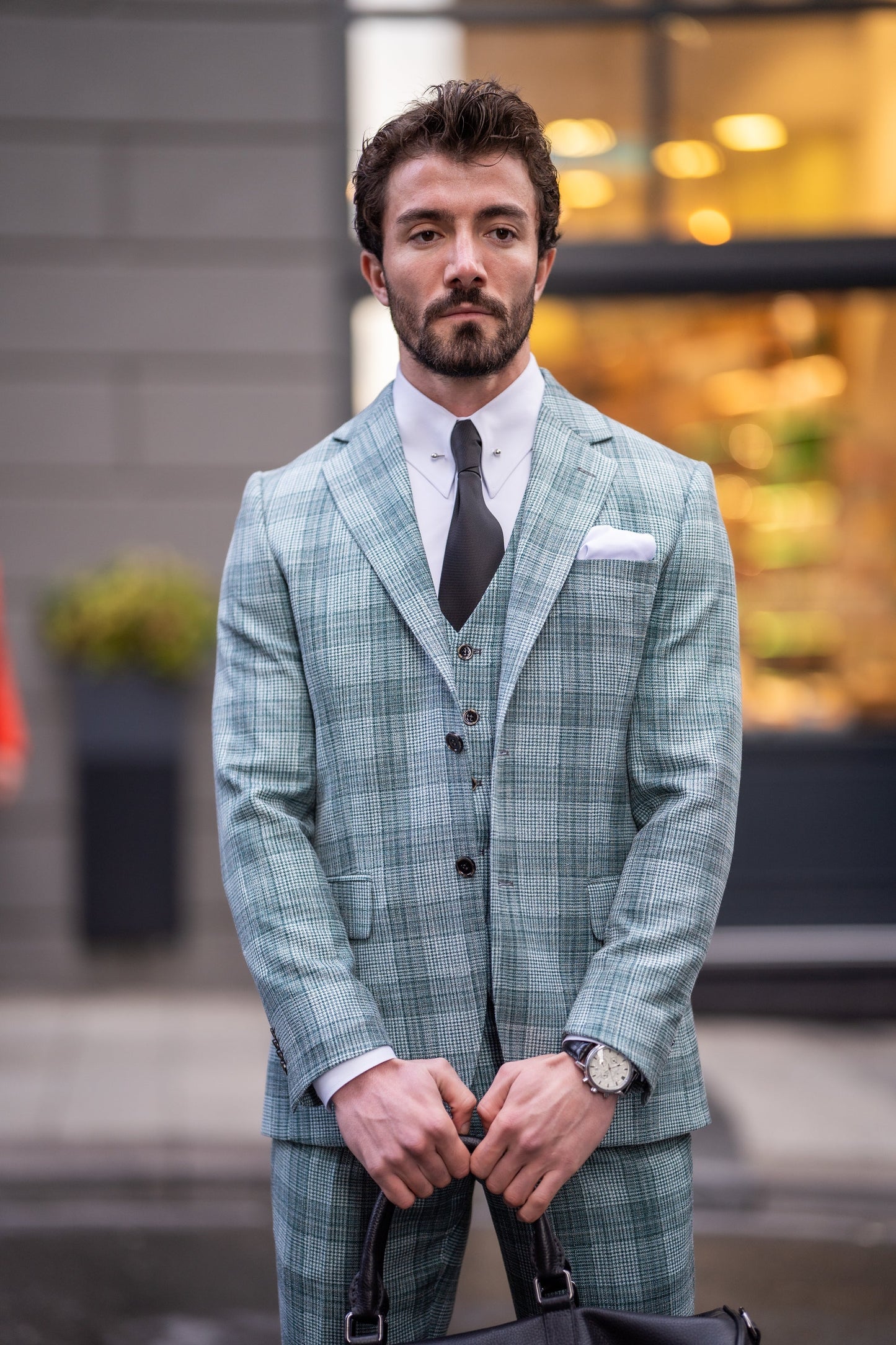 Green Plaid Slim-Fit Suit 3-Piece VIOSSI