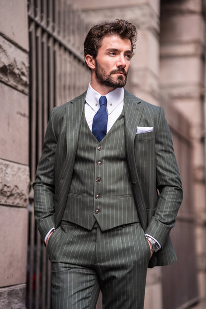 Khaki Striped Slim-Fit Suit 3-Piece VIOSSI