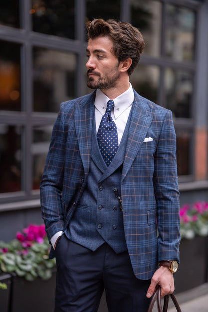 Navy Plaid Slim-Fit Suit 3-Piece VIOSSI