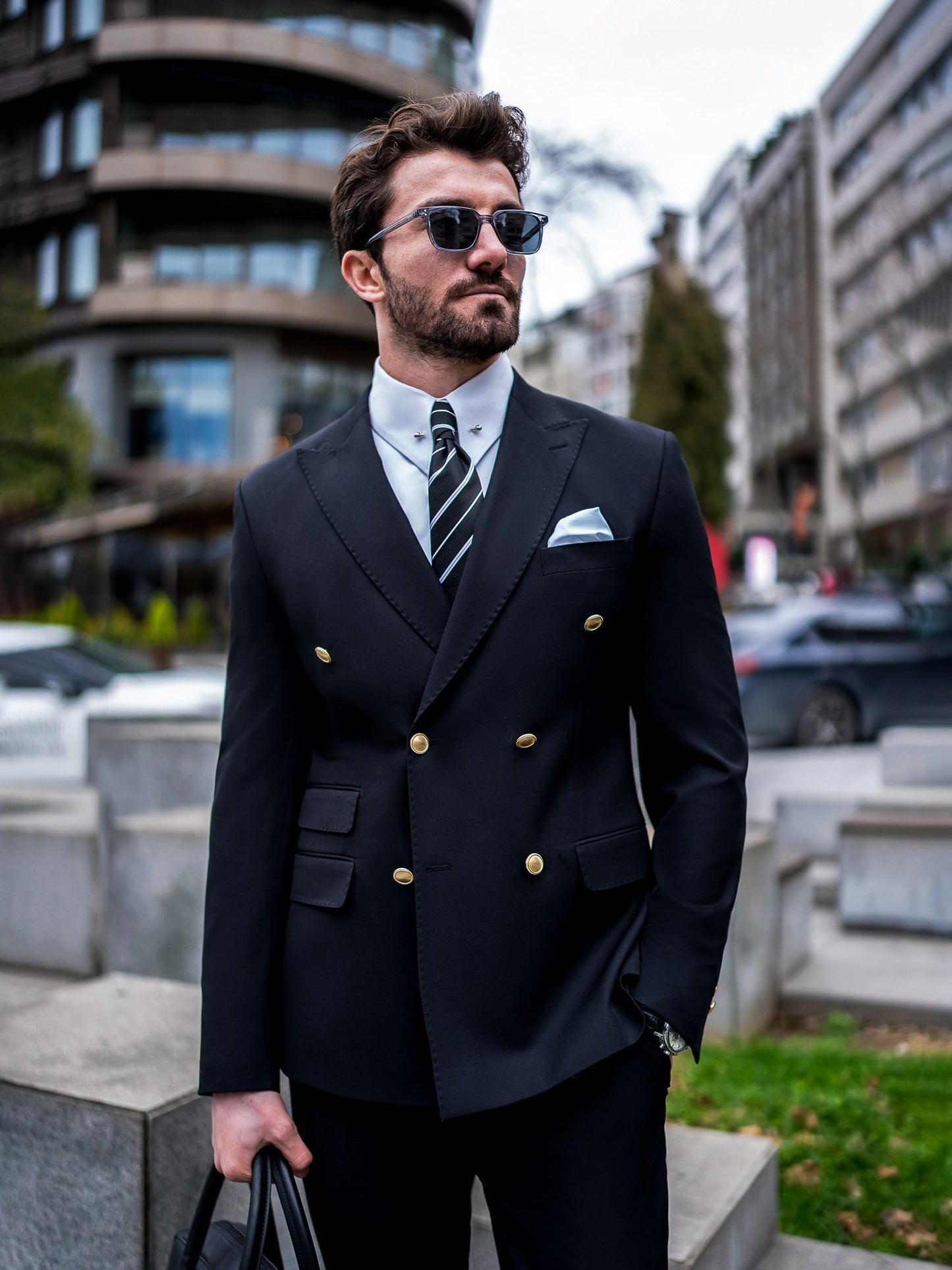 Black Double Breasted Suit 2-Piece VIOSSI