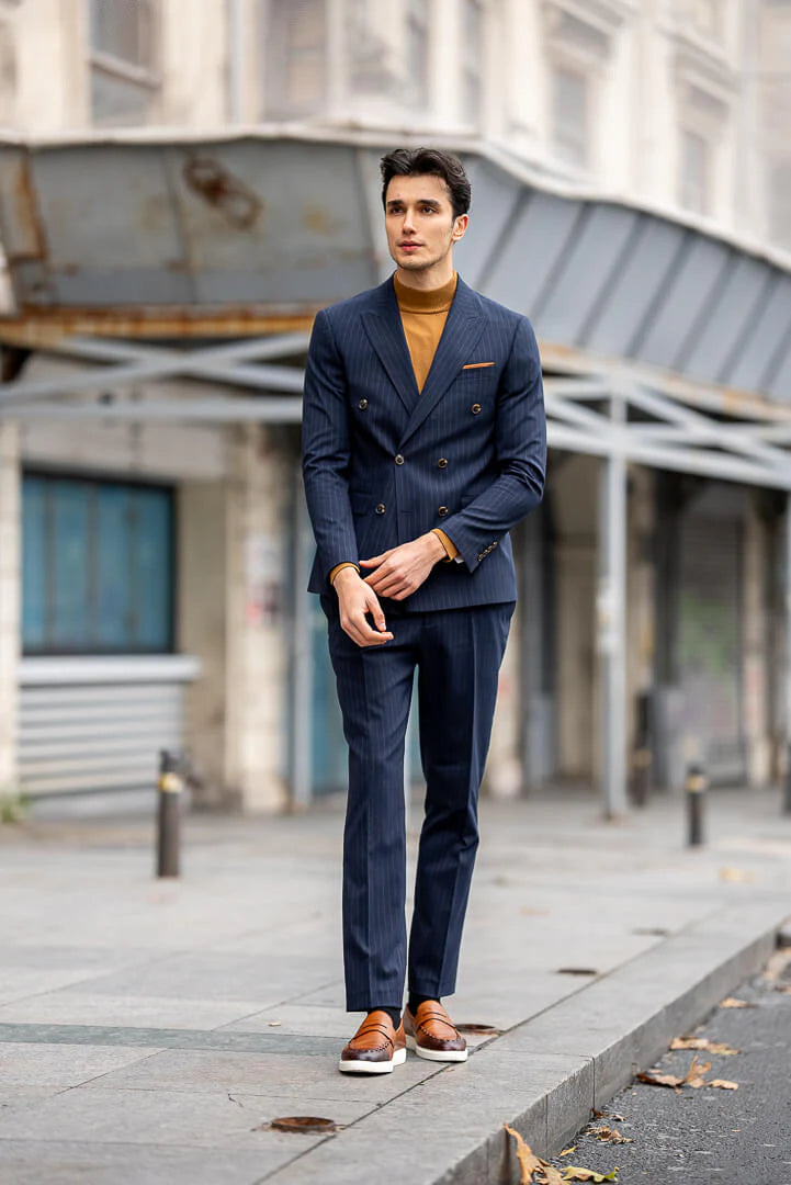 Brabion Double-Breasted Navy Blue Men's Suit brabion
