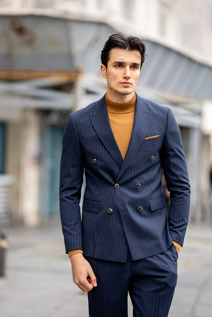 Brabion Double-Breasted Navy Blue Men's Suit brabion