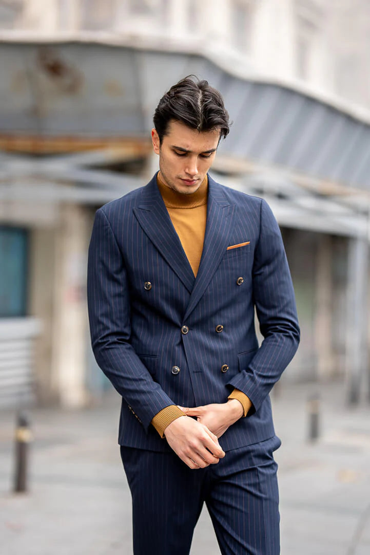 Brabion Double-Breasted Navy Blue Men's Suit brabion