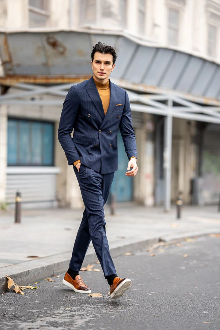 Brabion Double-Breasted Navy Blue Men's Suit brabion
