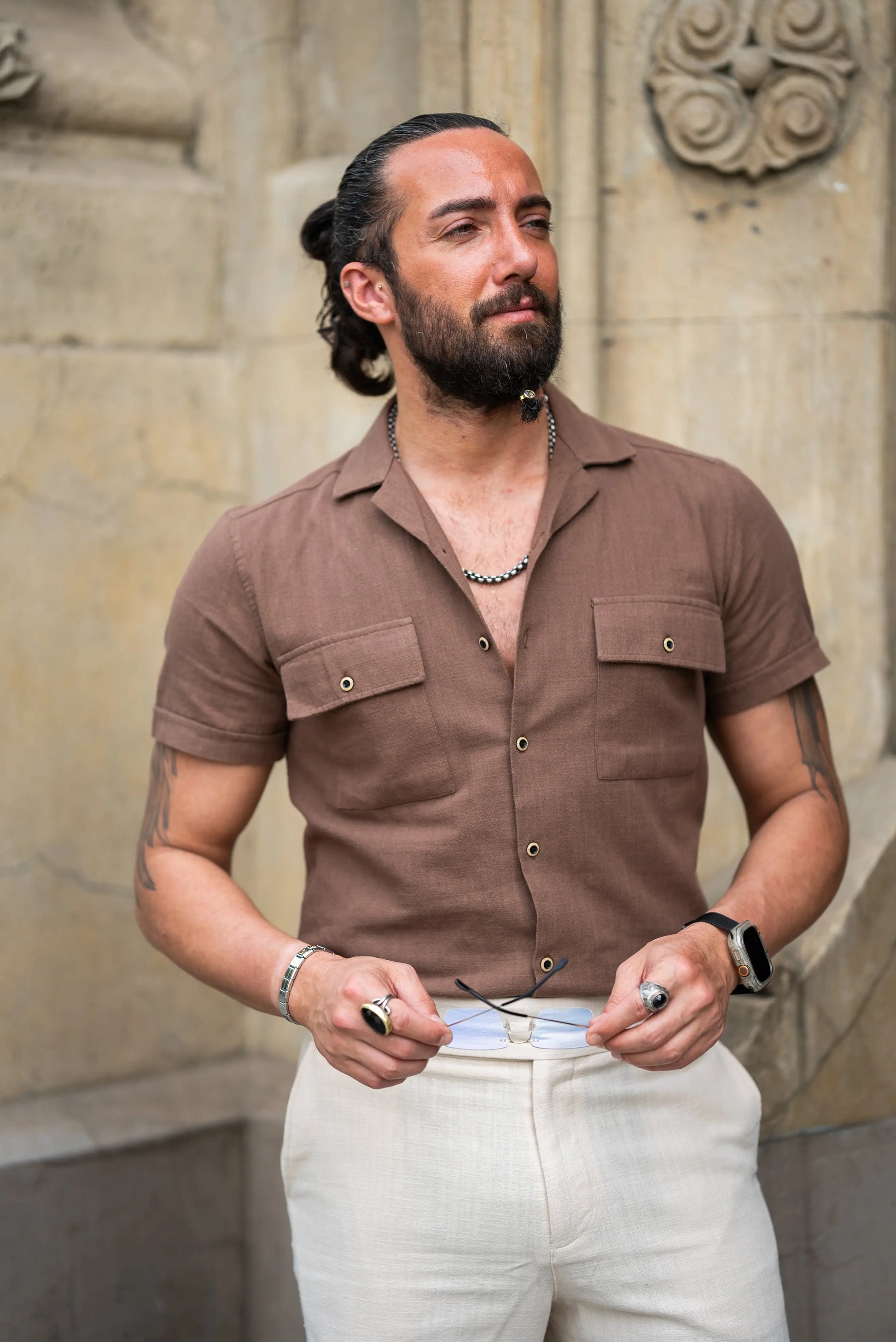Brabion Maison Brown Slim Fit Textured Cotton Shirt - BRABION