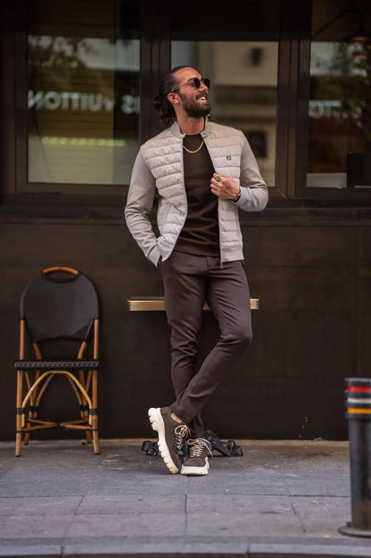 Brabion Beige Slim Fit Zipper Coat - Sophistication and Comfort Combined - BRABION