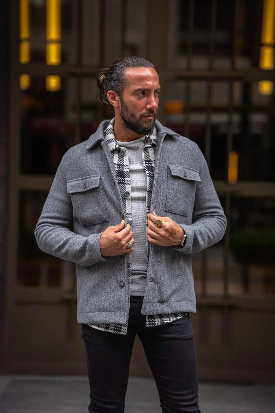 Paris Gray Slim Fit Double Pocket Wool Coat - BRABION