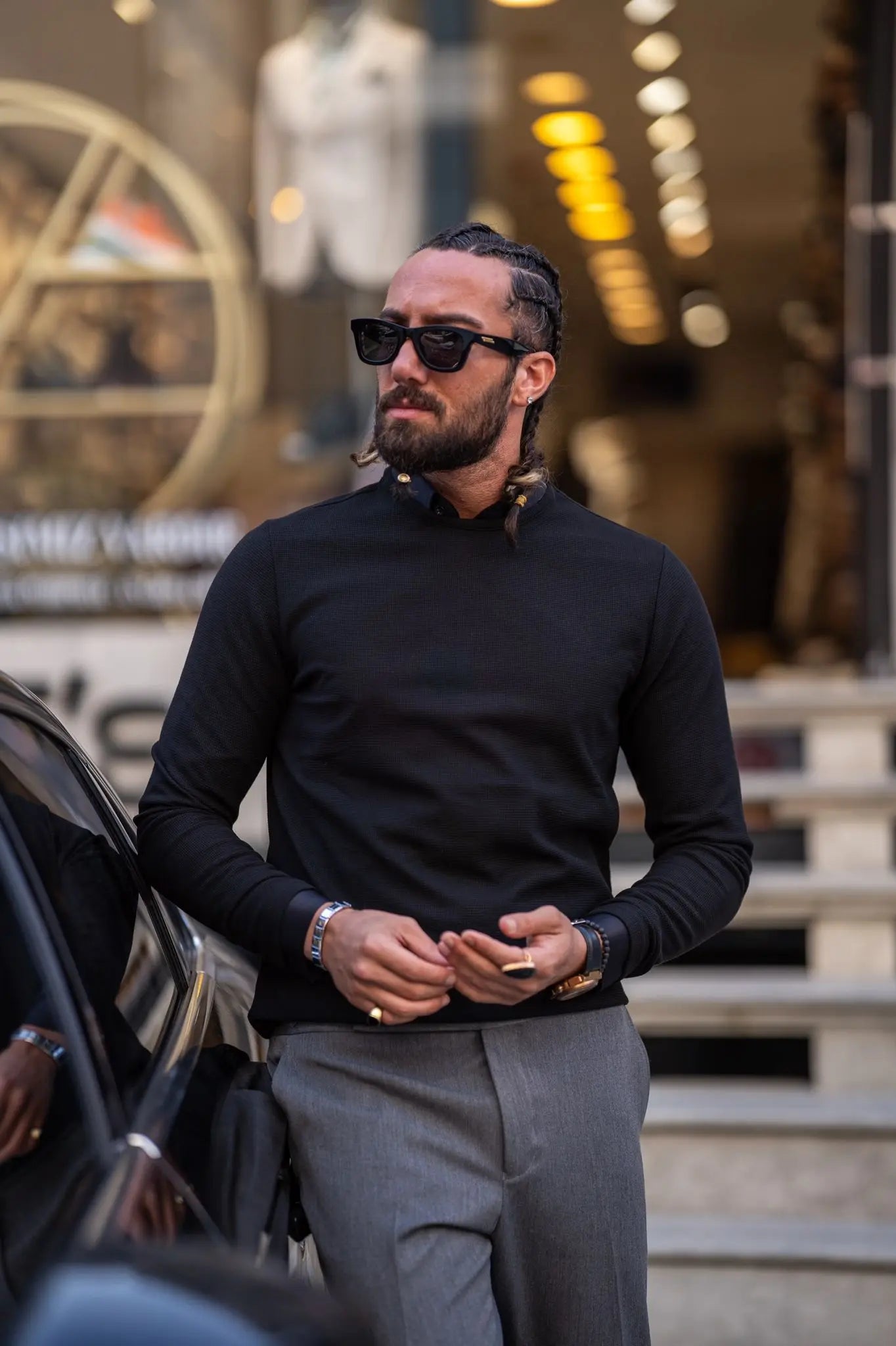 Paul Black Slim Fit Round Neck Sweater - BRABION