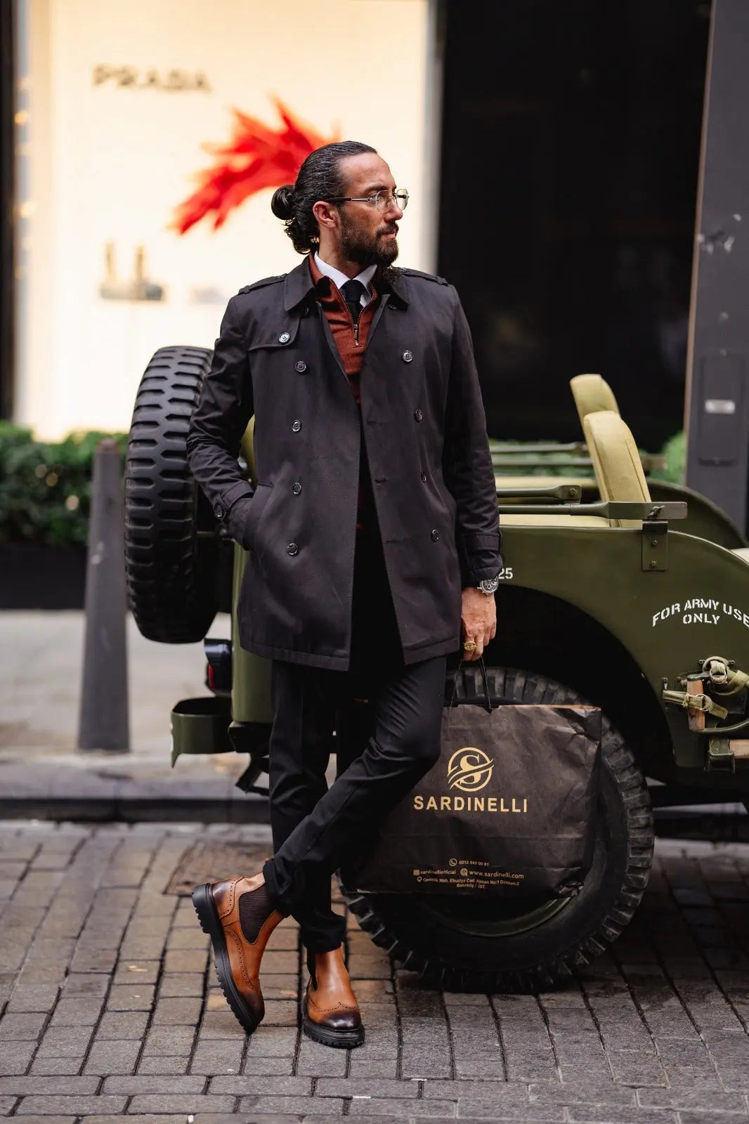 Paris Black Slim Fit Double Breasted Long Coat - BRABION